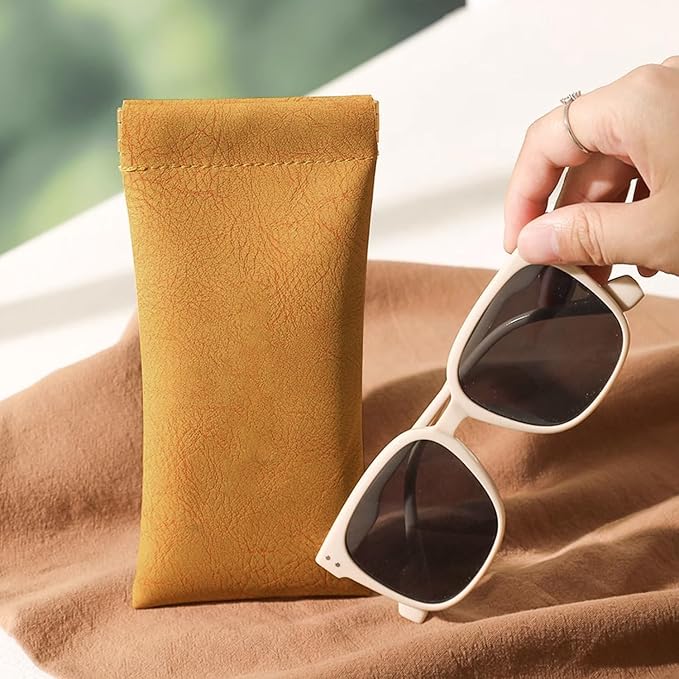 Glasses Cases Soft, Leather Eyeglasses Cases, Squeeze Top Portable Sunglasses Case, PU Glasses Pouch for Men Women