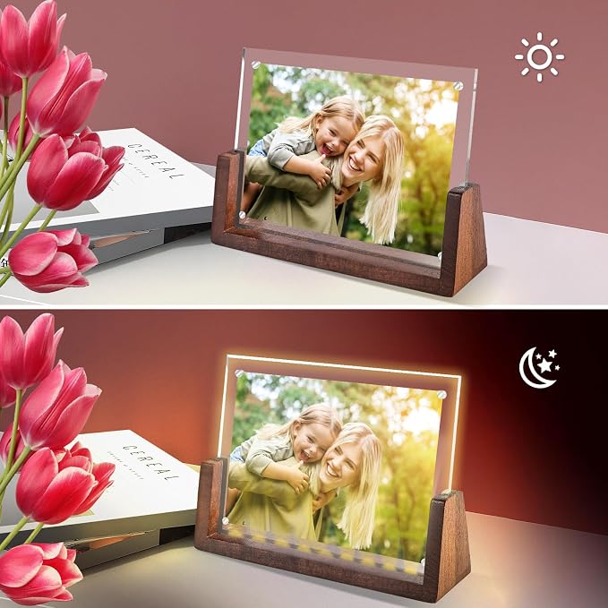 Light Up Picture Frame 5x7 with Led Clor-Changing- Cute Photo Frame Gifts for Couple, Girl Friend or Family, Clear Acrylic Frames Fits Photos of 4 x 6 or 5 x 7 In (Horizontal) , Lovely Lamp Decor