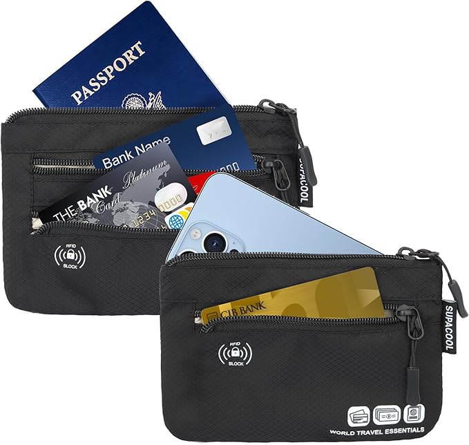 Passport Holder Bag, Travel Wallet for Men Women Family, Passport Pouch, Card Holder Organizer, RFID Blocking, Two-piece Set(Black)