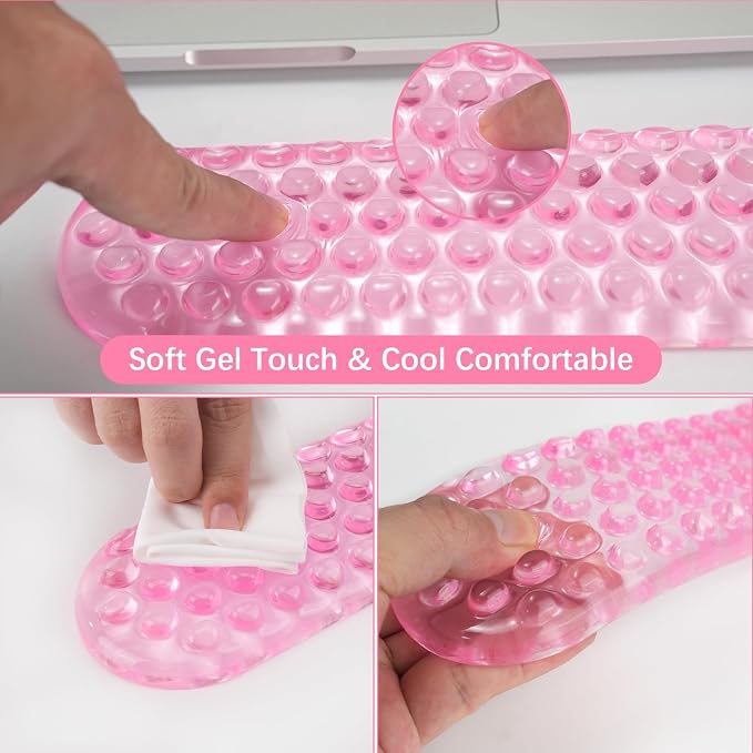 MOSISO Gel Wrist Rest Support for Mouse Pad&Keyboard Set, Pink | Ergonomic Massage Keyboard&Mouse Pad Set, Non-Slip Base Pain Relief&Soft Cooling Gel Computer Easy Typing Pad for Home/Office