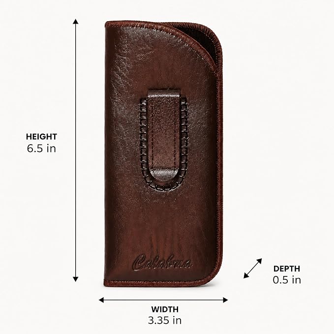Calabria Slim Eye Glasses Case with Clip Soft PU Leather Brown (3Pack) Men Women Eyeglass Pouch Slip-In Eyewear Sunglasses Bag