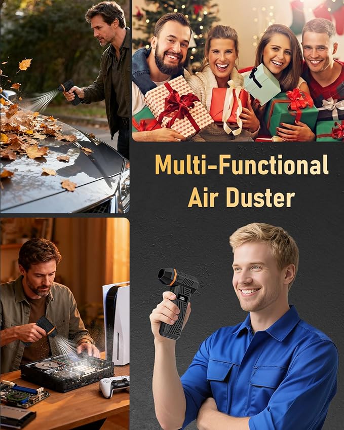 Compressed Air Duster, 180000RPM Electric Air Duster with 4-Speed Adjustable & Display Screen & LED Light & 5000mAh Battery, Rechargeable Cordless Electronics Air Blower for Keyboard/PC/Car