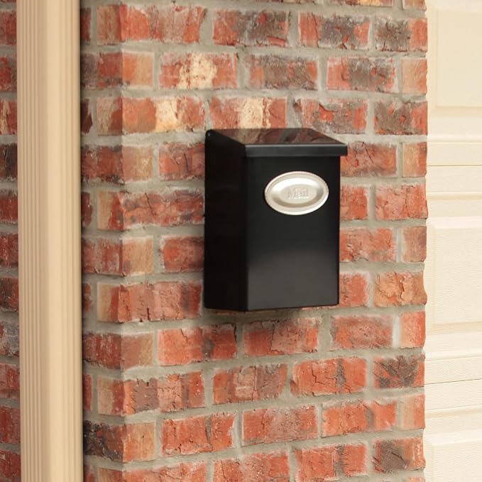 Architectural Mailboxes Designer Galvanized Steel, Locking Wall Mount Mailbox, Black with Satin Nickel