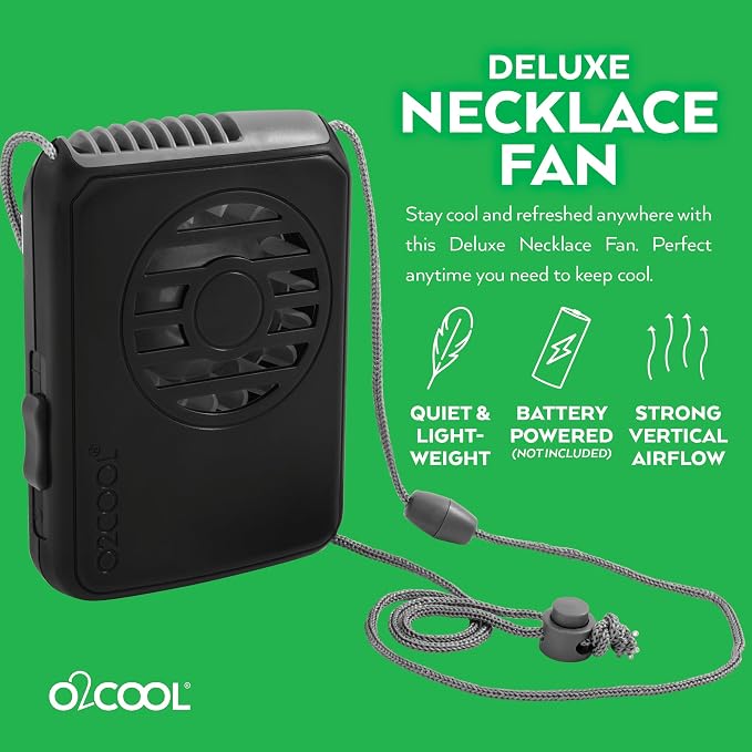 O2COOL Deluxe Necklace Fan Adjustable Lanyard Wearable Fan Black | Yes