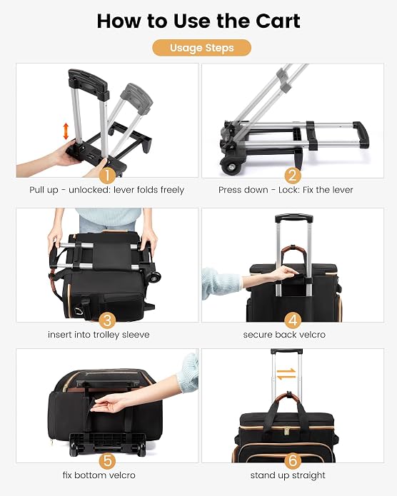 LOVEVOOK Rolling Teacher Bag, Laptop Tote with Detachable Dolly | Fits 17.3 Inch Laptop, Detachable Dolly, Large Rolling Tote Bag for Teacher Office Work Nurse, Adjustable Handle