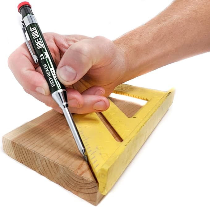 June Gold 2.8 mm Deep Reach Metal Carpenter Pencil, 36 Refills, 6 Colors | 40 mm reach, 6 mm width, Built-in Sharpener, Construction, Shop, Glass, Machine, Indoor, and Outdoor