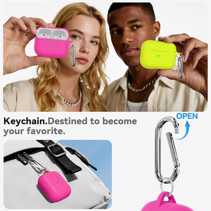 Ljusmicker for AirPods Pro 3 Case 2025 with Cleaner Kit,Hot Pink | Soft Silicone Protective Cover for Apple AirPod Pro 3rd Generation Case with Keychain for Women Men,Shockproof