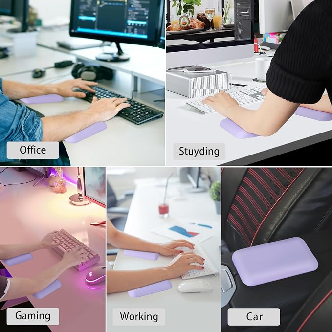 Leolee Elbow Rest Pads for Desk, Purple Ergonomic Wrist Rest Arm Rest Pads | Memory Foam & Non-Slip Base, Armrest Cushion Support Pad Relieve Elbow and Wrist Pain for Computer, Office, 2 Packs