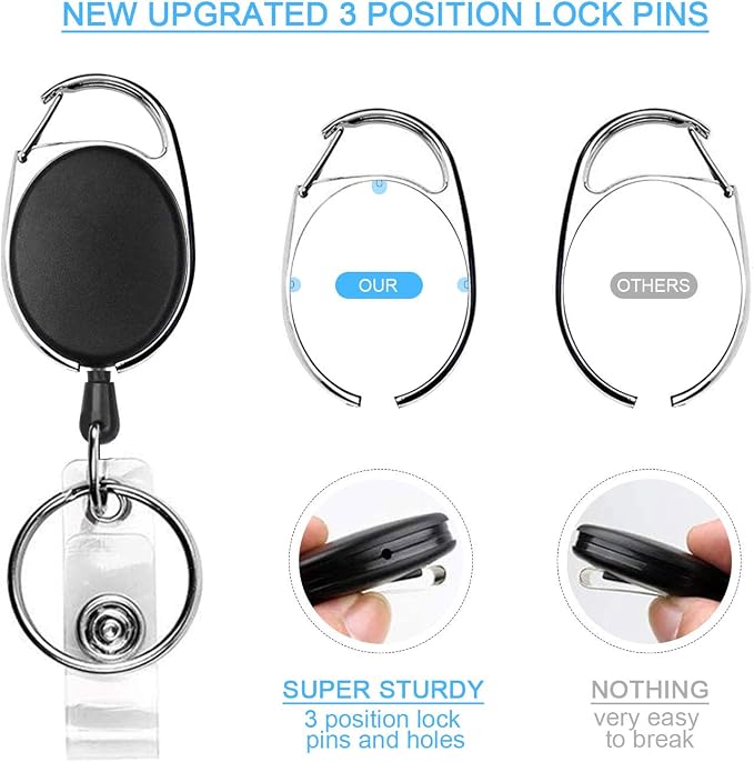 Teskyer Badge Reel, 5 Pack Retractable Badge Holders with Carabiner Belt Clip and Key Ring for ID Card Holder and Keychain