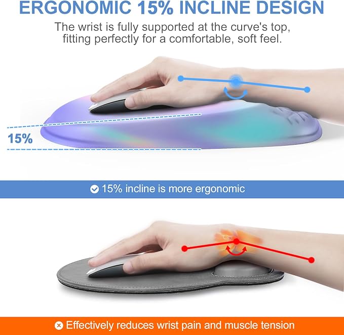 Ergonomic Mouse Pad with Wrist Rest, Memory Foam Support for Office | Sloped Ergonomic Design, Bumpy Massage Beads, Non-Slip PU Base, for Typing & Gaming, Gradient Blue Pink