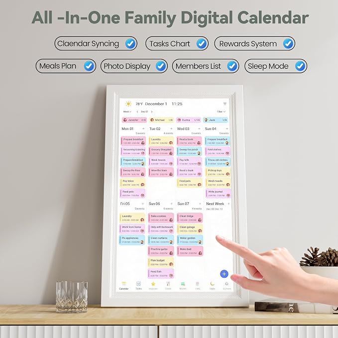 Digital Calendar 10.1-Inch Electronic Calendar Wall Touch Screen, ECalendar Planner with Digital Photo Frame for Family Organizer,Auto-Sync with Family Schedule, Chore & Meal Planner, Wall/Desk Mount