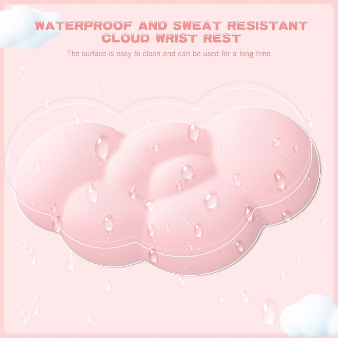 ATTACK SHARK Cloud Mouse Pad Wrist Support and Keyboard Wrist Rest,Ergonomic Design for Typing Pain Relief,Memory Foam Wrist Rest Leather Cup Coaster,Lightweight Desk Gel Hand Wrist Rests(Pink)