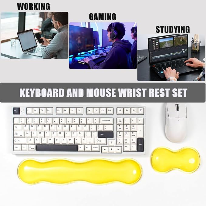 Gel Keyboard and Mouse Wrist Rest Set – Clear Wrist Rest for Computer Keyboard 60%/68%/75%, Comfort & Support for Typing and Gaming(Light Yellow)