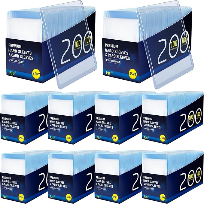 2000 Hard Plastic Card Sleeves, Premium Baseball Card Protectors, 3"x 4" Trading Cards Sleeves, Sports Game Cards Holder Top Cases (1000 Hard Sleeve + 1000 Soft Sleeve)