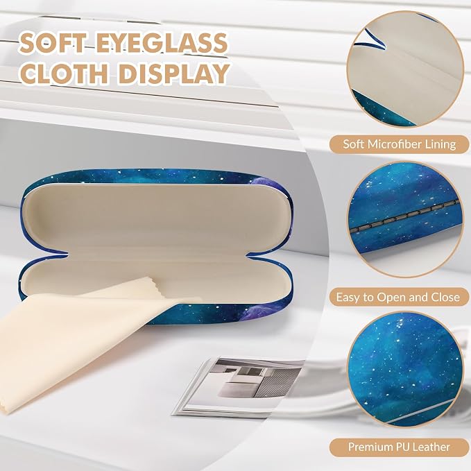 Glasses Case Hard Shell,Portable Protective Eyeglasses Case, Eyeglass Holder Box with Cleaning Cloth, for men women