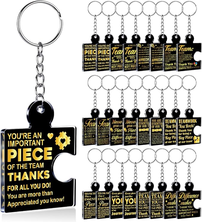 Team Appreciation Gifts Bulk Thank You Keychains for Coworkers | Gift Set for Employee, Staff, Teachers, Teamwork Puzzle Piece Keyring, Acrylic