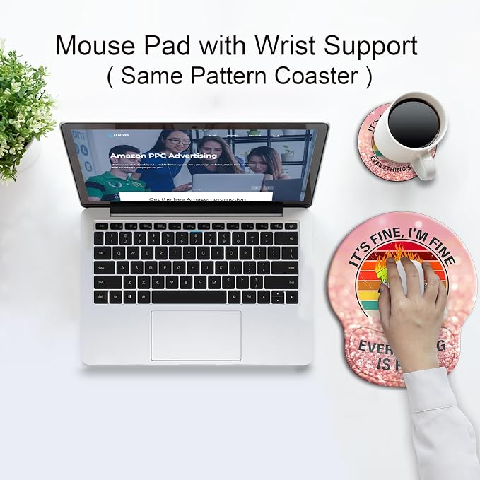 Ergonomic Mouse Pad with Wrist Support Rest,Large Mousepad Gel Wrist Rest, with Coaster Non-Slip & Pain Relief for Computer, Desk, Home&Office-Glitter Dumpster Fire