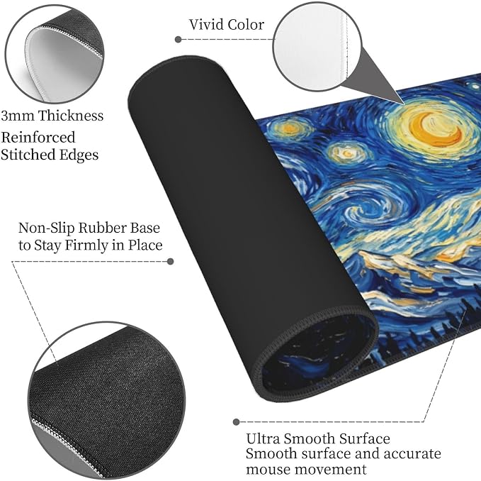 Starry Sky Forest Gaming Mouse Pad Extended Desk Mat 31.5x11.8in | Gaming Mousepad, Non-Slip Rubber Base, Large Keyboard Pad with Stitched Edges, Desktop Protector, for Office Home