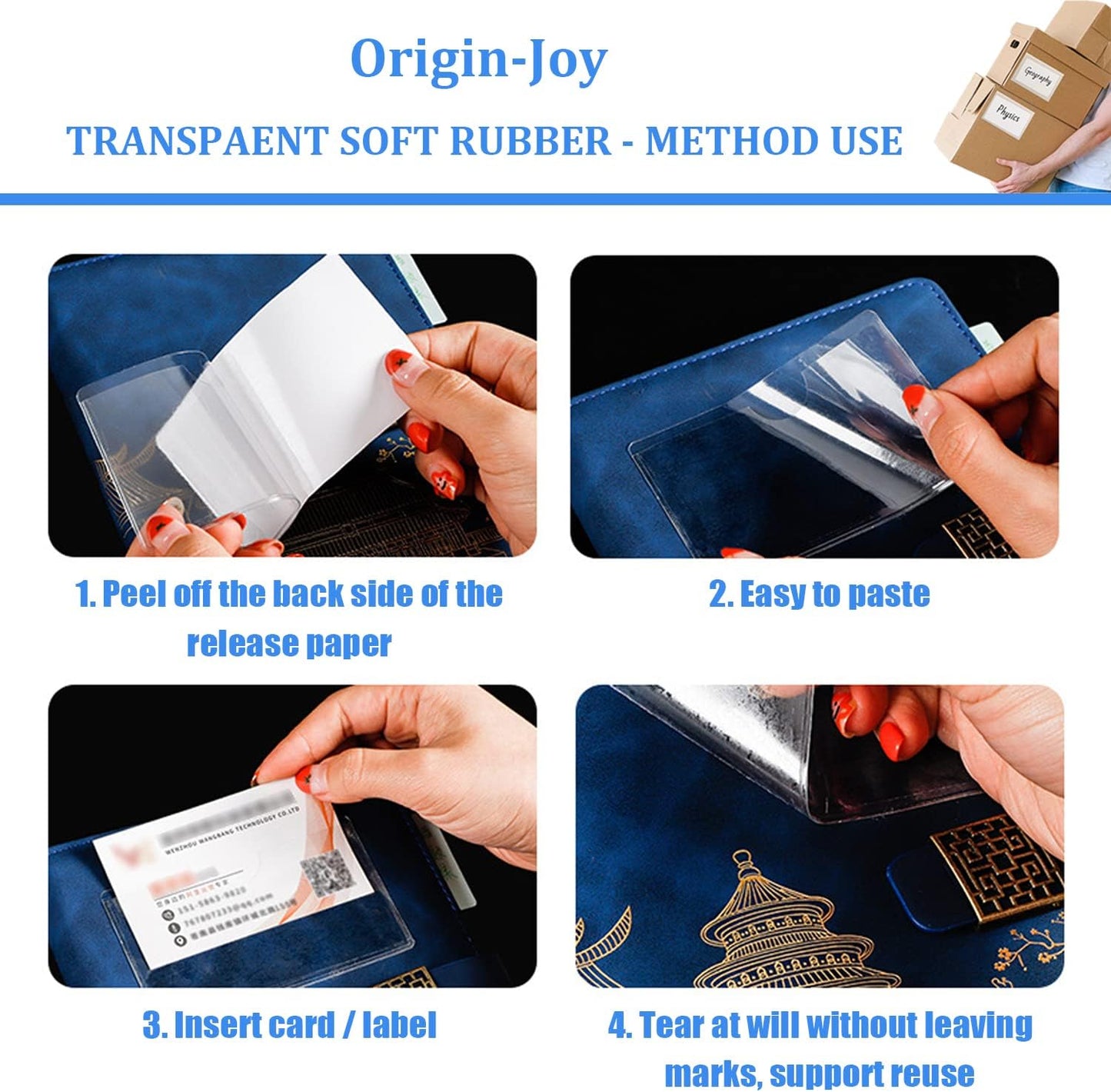 Origin-Joy 35 PCS Self Adhesive Index Card Pockets with Top Open, Clear Plastic Label Holder for Notes, Library and Business, Adhesive Label Pockets & Holder (2.75 x 2.75 inch)