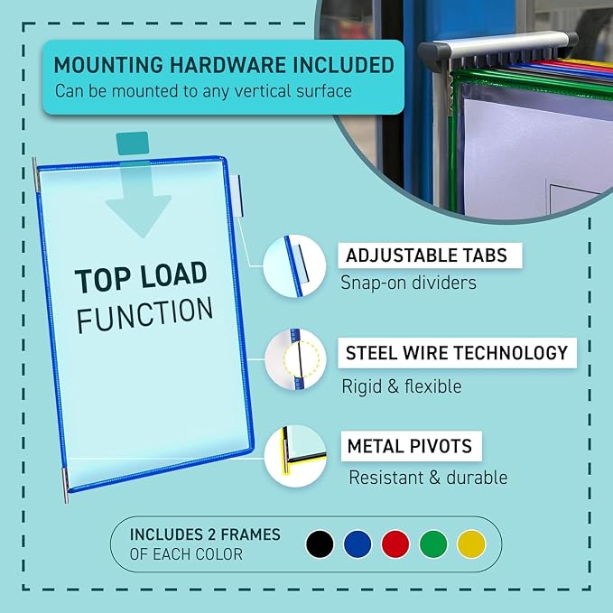 Tarifold Wall Mount Reference System, 10 Pockets, Assorted | 10 double-sided PVC pockets hold 20 letter-size sheets, sturdy wall-mount bracket, snap-on index tabs, easy to install