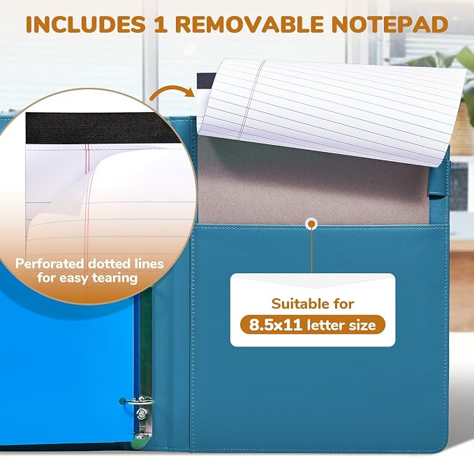 JoyCat 3 Ring Binder Clipboard with Storage, 5 Folders, Dark Blue | 3 ring clipboard portfolio combines five expandable folders, a refillable letter size notepad and storage