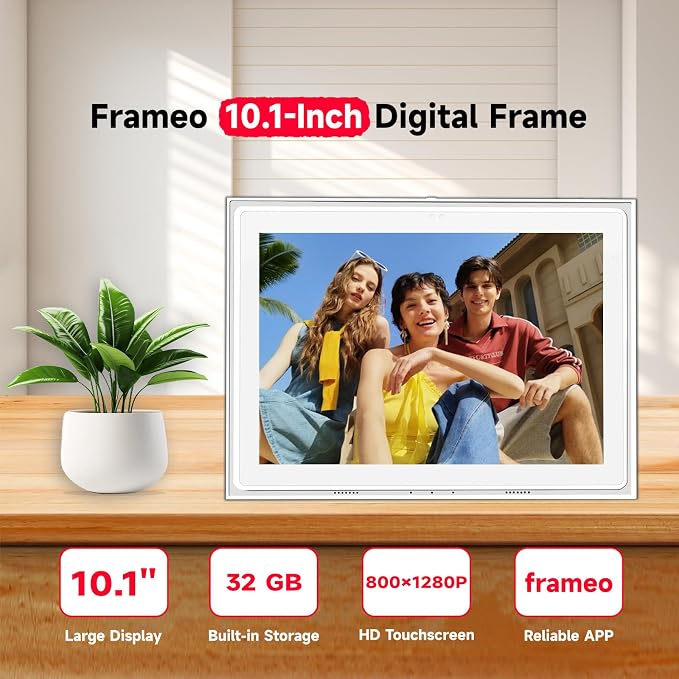 10.1 Inch FRAMEO Digital Photo Frame WiFi 32GB 800 * 1280 IPS Touch Screen Digital Picture Frame Easy Setup Share Photo or Video via Frameo APP