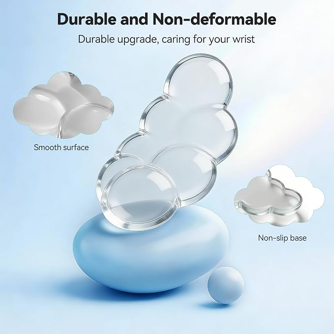 TECKNET Gel Cloud Wrist Rest Set, Cloud Wrist Rest with Non-Slip Base, Clear Wrist Pad for Keyboard with Mouse Wrist Rest for Computer Laptop Office Gaming and Pain Relief, Transparent