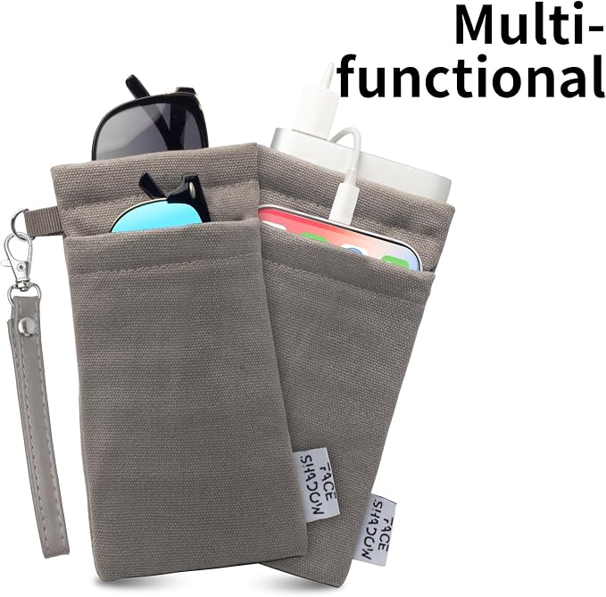 Face Shadow Double Glasses Case Soft Eyeglass Case For Women Men Squeeze Top Sunglasses Case With Cleaning Cloth