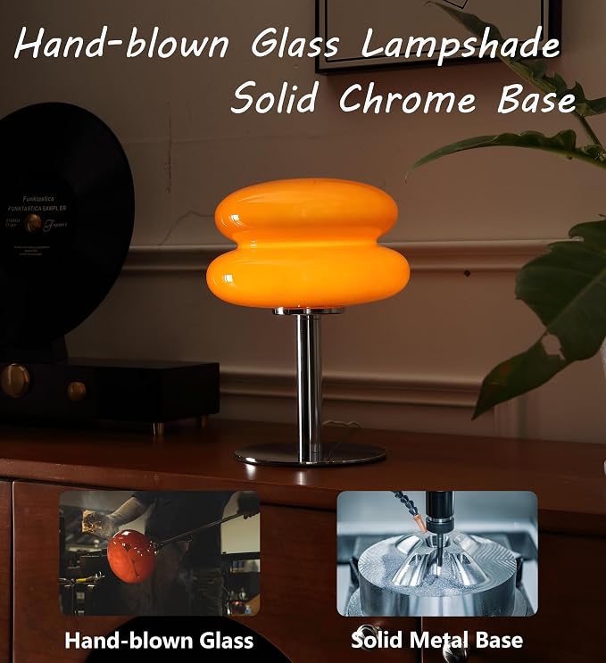 Glivpny Mushroom Table Lamp, Mid Century Modern Decor Lamp(Orange) | Cool Desk Lamps for Bedroom,Vintage Dimmable Bedside Small Cute Lamps, House Warming Gifts New Home Decor