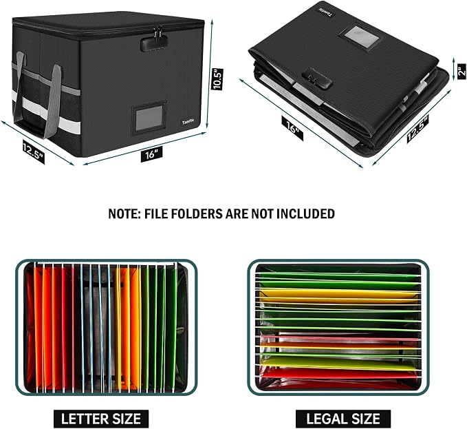 Tamfile Large File Box with lock, 5200°F Fireproof File Box for Documents | fireproof document box with Handle, for Hanging Letter/Legal Folder, Collapsible Filing Box for Home Office