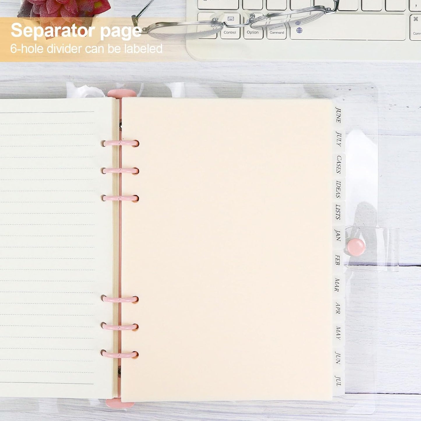 A5 Plastic Binder Dividers 6 Holes Durable Plastic Tab Dividers for 6-Ring Binders, Notebooks, Planners, 5.7x8.3 inch (Beige, 12 tab)