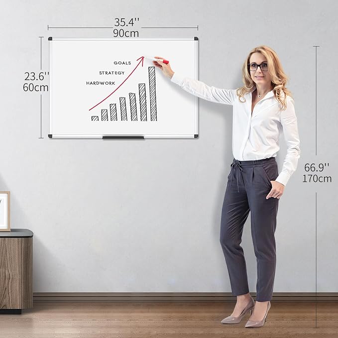 VIZ-PRO Magnetic Dry Erase Board, 36 X 24 Inches, Silver Aluminium Frame