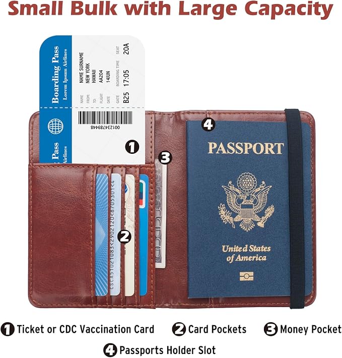 RFID Passport Holder Wallet for Women Men Travel, Leather US Passport Cover Case with Vaccine Card Slot, Waterproof Passport Book Travel Document Organizer Carrier Protector