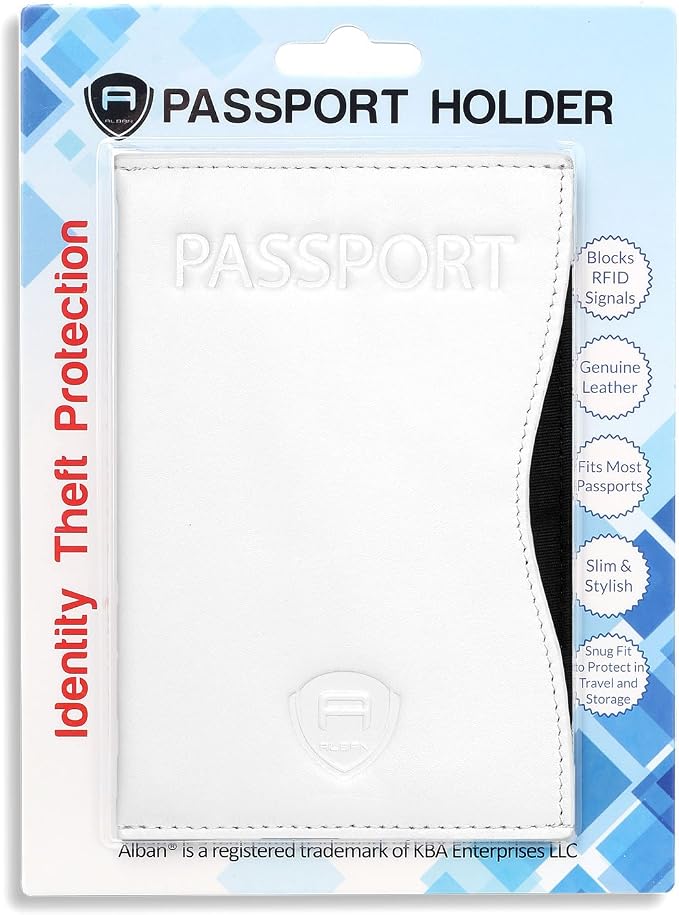 Alban RFID Passport Holder for Women & Men, Genuine Leather Passport Cover | RFID blocking design helps protect personal information while traveling, Slim genuine leather case for travel essentials