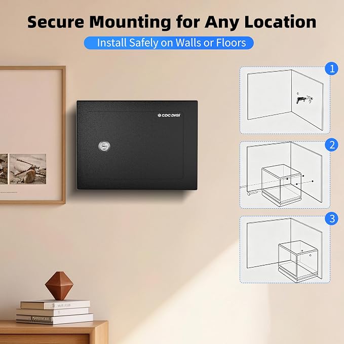 CDC DIGI Steel Security Safe Box with Key Lock,Safe Box for Home, Office, Money, Jewelry, Documents and Valuables, 0.23 Cubic Feet, 9.06" W x 6.69" D x 6.69" H, Black