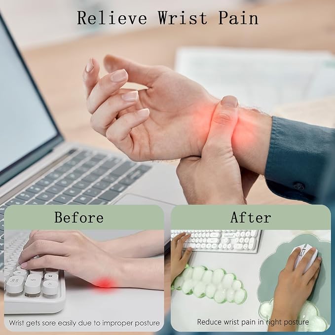 Gel Cloud Wrist Rest Keyboard Clear Green Mouse Pad with Wrist Rest Set 3PCS Ergonomic Cool Keyboard Wrist Pad Cute Acrylic Coaster Non-Slip Base Cute Transparent Mouse Wrist Pad Support for Computer