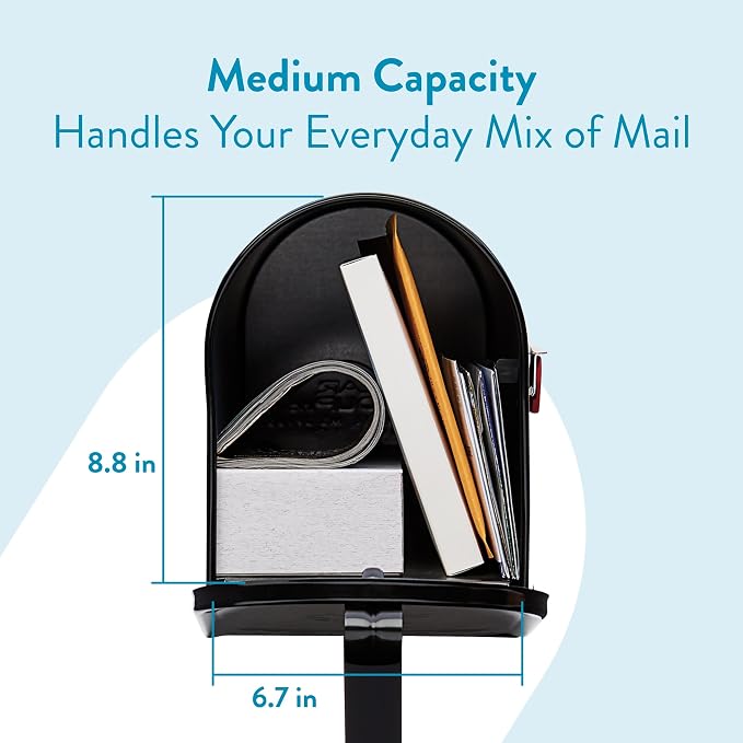 Architectural Mailboxes Mailbox to Go Galvanized Steel Mailbox and Post Kit, MC11KITBAM, Black, Medium Capacity