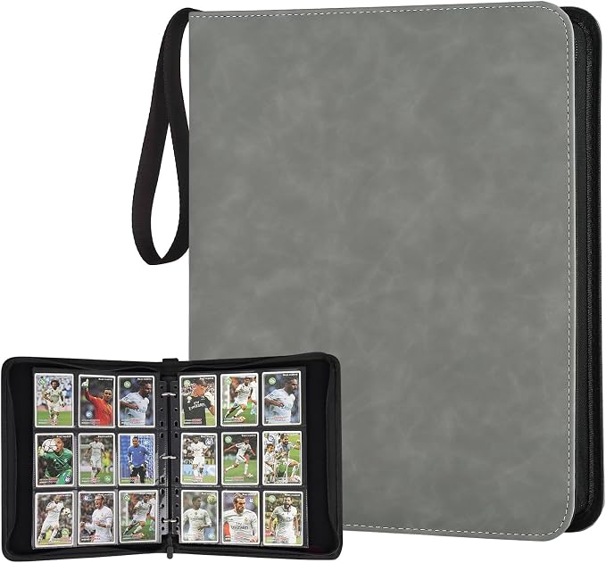GERMUN 3 Ring 9 Pocket Zipper Card Binder, 720 Double Sided Standard PU Trading Card Album Folder for TCG & Sports Cards, Not Fit Top Loaders (Marble Grey)
