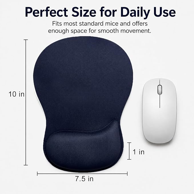 Mouse Pad with Wrist Rest Ergonomic Memory Foam Support, Non-Slip Rubber Base, Comfortable Typing Cushion for Home Office Computer Laptop, Navy Blue