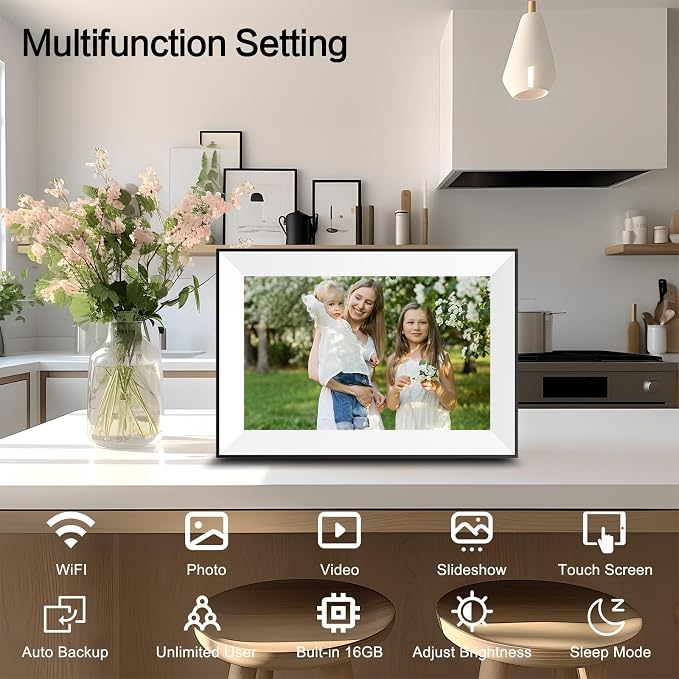 Frameo WiFi Digital Picture Frame 10.1 Inch, IPS HD Touch Screen Smart Electronic Photo Frame, Auto-Rotate Slideshow, Load Photos from Phone via App, Digital Picture Frames Gift for Family