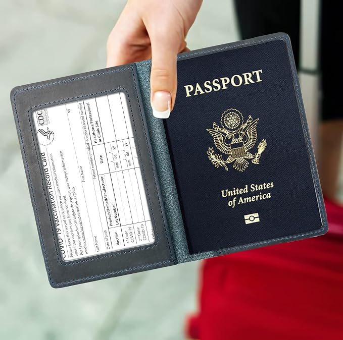 Passport Wallets and Vaccine Card Holder Combo,RFID Blocking Genuine Leather Passport Holder Cover Case with CDC Vaccination Card Slot, Leather Travel Documents Organizer Protector for Women