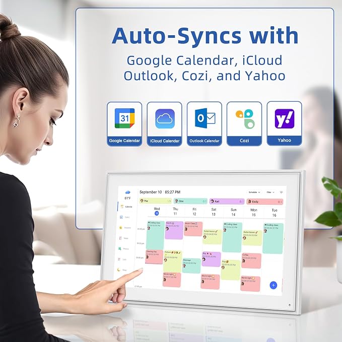 21.5" Digital Wall Calendar with Chore Chart & Planner | Sync Google, iCloud & Outlook Electronic Wall Calendar & Photo Frame No subscription Wall/Desk Mount Ideal Gift for Women