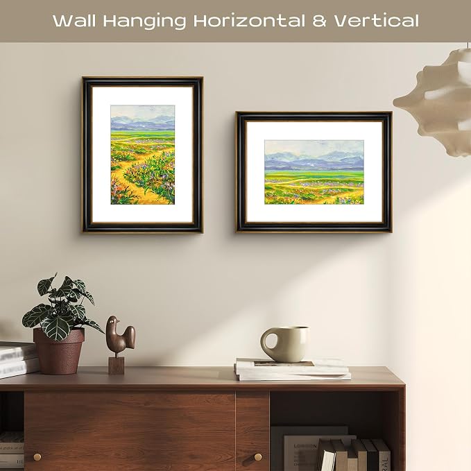 Golden State Art, 12x16 Photo Frame With Mat for Pictures 8x12 and Real Glass (Black With Antique Gold Trim - White Color Mat, 1.25 Inch Frame Border)