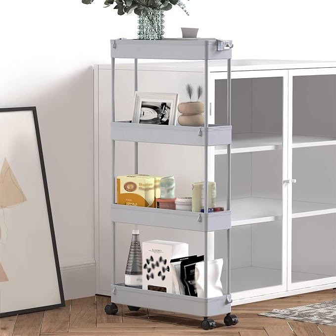 2-piece Set Slim Storage Cart 3 Tier,Bathroom Organizer Rolling Utility,Mobile Shelving Unit Slide Out for Office, Kitchen, Laundry Room & Narrow Places