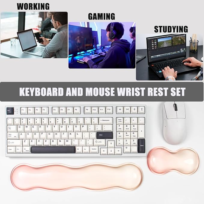 Gel Keyboard and Mouse Wrist Rest Set – Clear Orange Wrist Rest for Computer Keyboard 60%/68%/75%, Keyboard Cushion, Comfort & Support for Typing and Gaming
