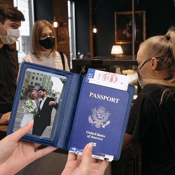 Herain Black & Dark Blue Passport Holder for Travel, Passport Cover Wallet Case 2 Pack Women Men Family Cruise Ship Essentials, Passports Book Holders Travel Vacation Must Haves