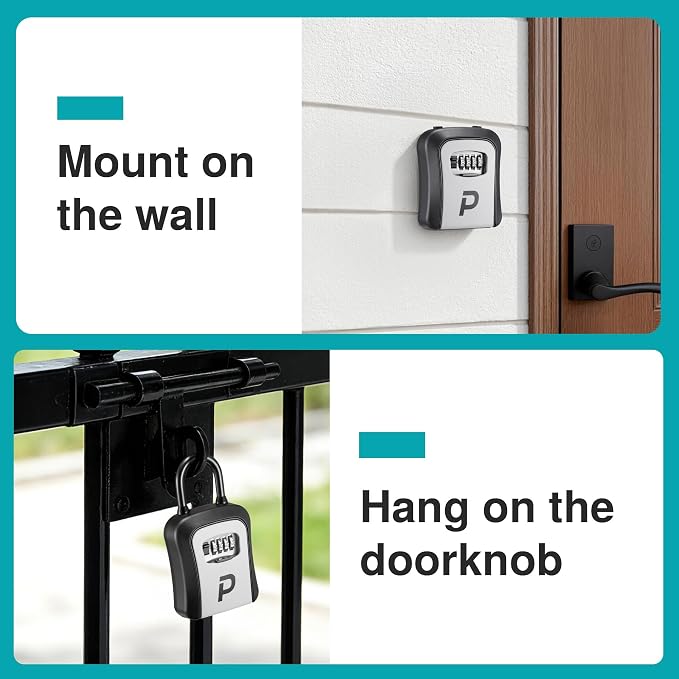 Puroma Key Lock Box Large Outdoor Code Safe Portable Safe Box Rental Home | Outside, Portable, Wall Mount, Doorknob, Resettable, Combination, Weatherproof, High-capacity, Hold 5 Keys, for Guest Realtor