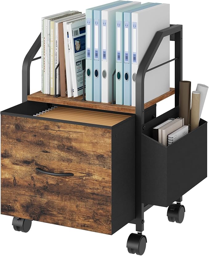 MAHANCRIS Small File Cabinet, Rolling Filing Cabinet for Under Desk | Single Non-Woven Fabric Drawer File Organizer for A4/Letter Size Documents, Under Desk Storage