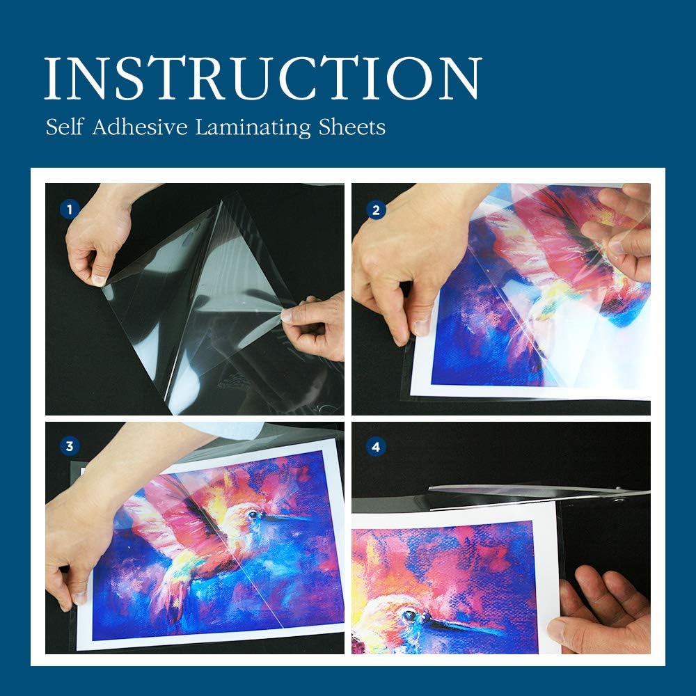 Self Stick Laminating Sheets 8.5 x 11 Inches, 4mil, Pack of 50, No Heat, No Machine, Peel and Stick Laminating Sheets, Self Adhesive Contact Paper, Self Sealing Clear Vinyl Stickers by VIOLLETO