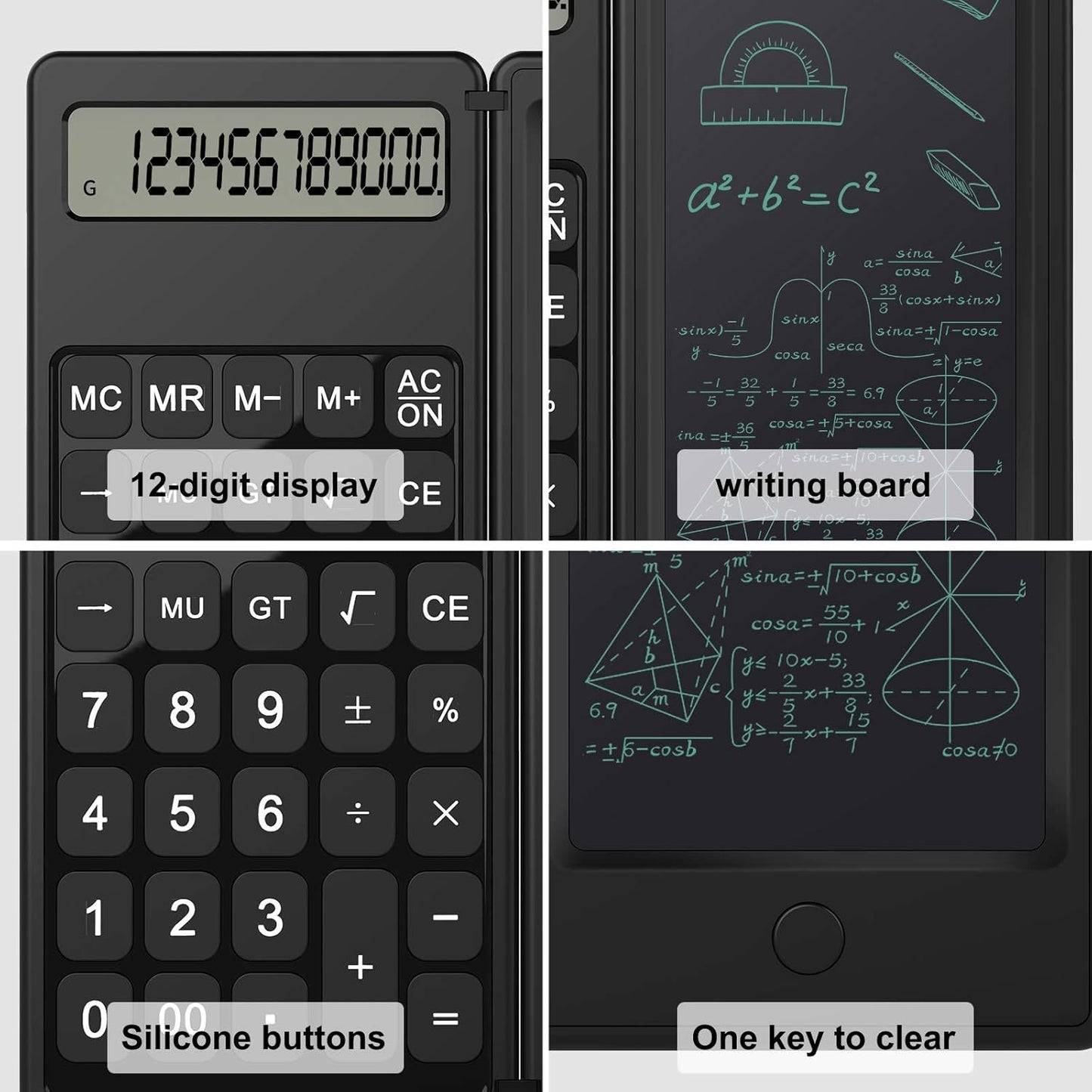 Doodle Pad Calculators, Kids Calculator with Writing Tablet & 6 LCD Display, 12 Digit Electronic Board Drawing/Memo Pads